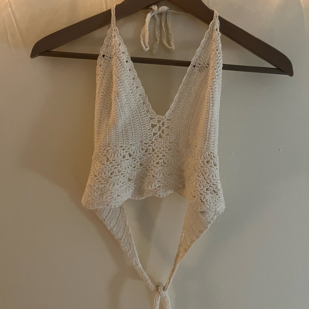 Elegant Cream Crochet Halter Top
